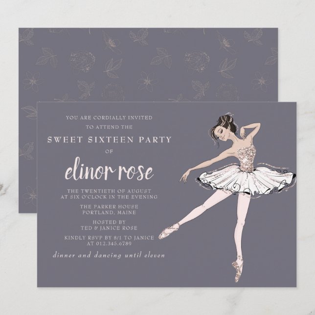 Blush Pink Ballerina Sweet 16 Party Invitation (Front/Back)