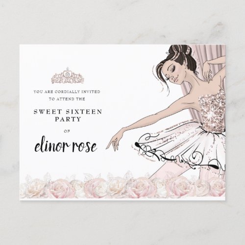 Blush Pink Ballerina Sweet 16 Party Invitation Postcard