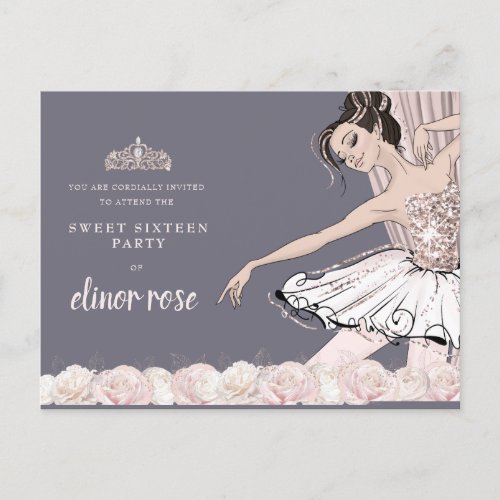 Blush Pink Ballerina Sweet 16 Party Invitation Postcard