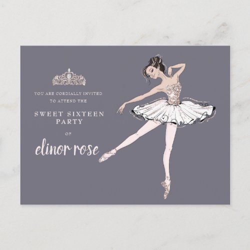 Blush Pink Ballerina Sweet 16 Party Invitation Postcard