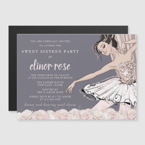 Blush Pink Ballerina Sweet 16 Party Magnetic Invitation