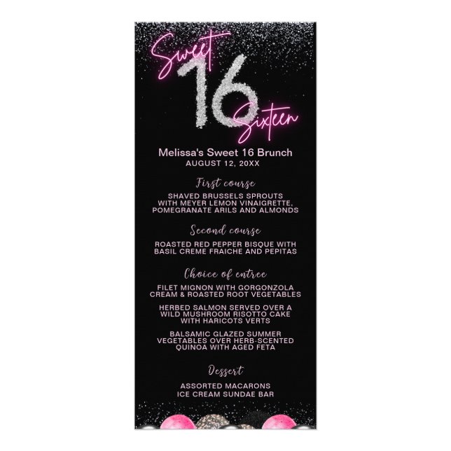Blush Pink Balloon Diamonds Sweet 16 Sixteen Menu (Front)