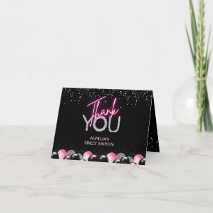 Blush Pink Balloon Diamonds Sweet 16 Sixteen Thank Letterpress Thank You Card