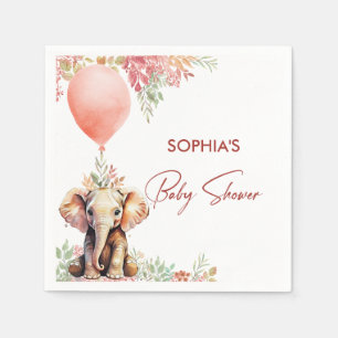 Blush Pink Balloon Floral Elephant Baby Shower Napkins