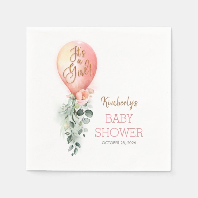 Blush Pink Balloon Garland Elegant Baby Shower Napkins (Front)