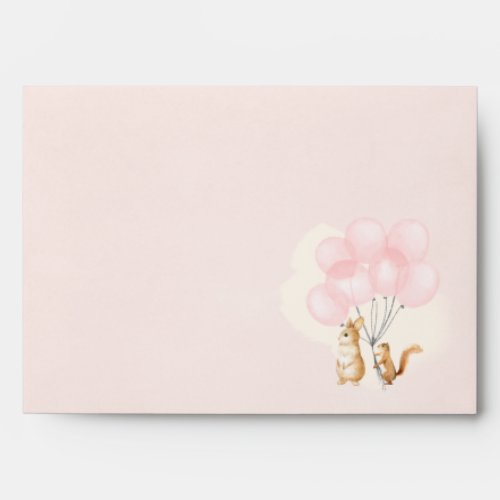 Blush Pink Balloons Bunny  Squirrel Baby Shower Envelope