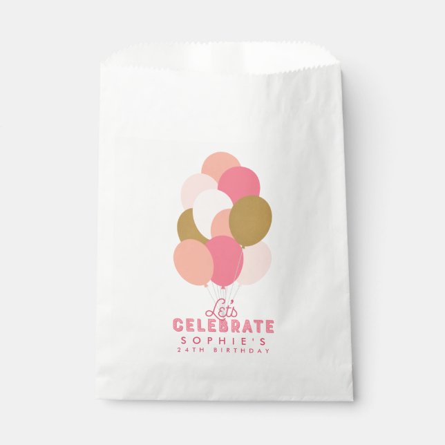 Blush Pink Balloons Let's Celebrate Birthday Favor Bag (Front)