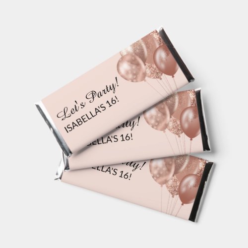 Blush Pink Balloons White Sweet 16 Birthday Name Hershey Bar Favors