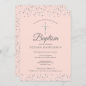 Blush Pink Baptism Christening Silver Hearts Save The Date (Front/Back)