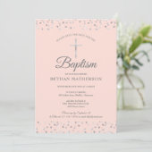 Blush Pink Baptism Christening Silver Hearts Save The Date (Standing Front)