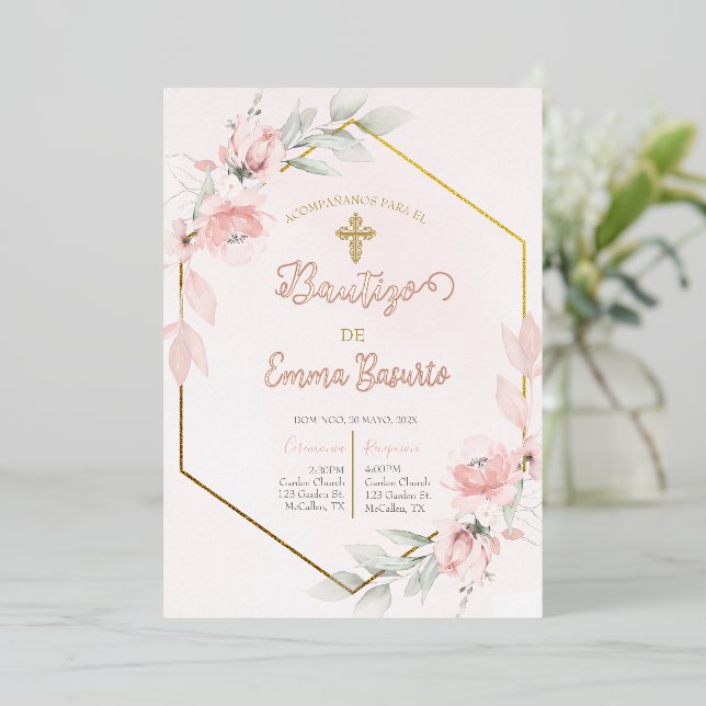 Blush Pink Baptism Girl Foil Invitation (Standing Front)
