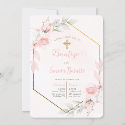 Blush Pink Baptism Girl Invitation