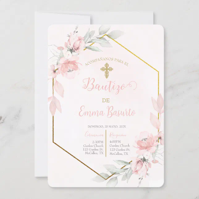 Blush Pink Baptism Girl Invitation | Zazzle