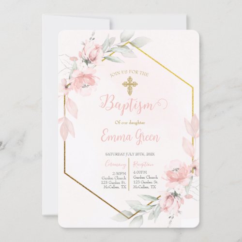 Blush Pink Baptism Girl Invitation