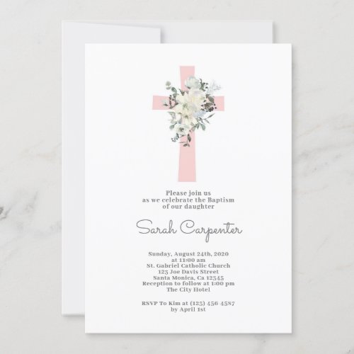 Blush Pink Baptism girl invitation