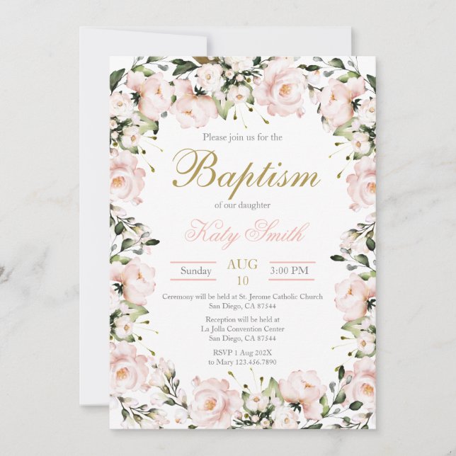 Blush Pink Baptism invitation (Front)