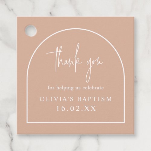 Blush Pink Baptism Minimal Arch Thank You Custom Favor Tags