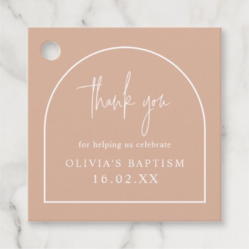 Blush Pink Baptism Minimalist Arch Thank You Favor Tags