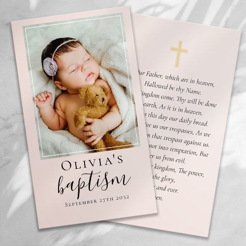 Blush Pink Baptism Photo Keepsake Prayer Card