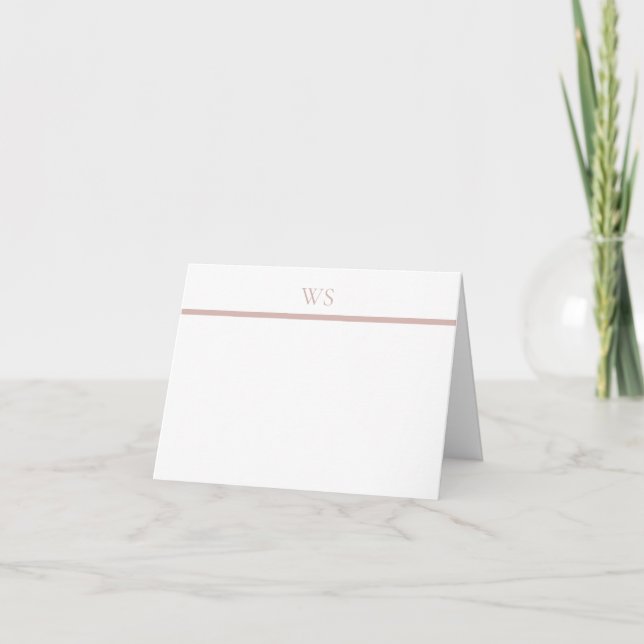 Blush Pink Bar Monogram Personalized Note Card (Front)