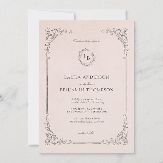 Blush Pink Baroque Frame I Wedding Invitation (Front)