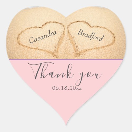 Blush Pink  Beach 2 Heart Sand Wedding Thank You Heart Sticker