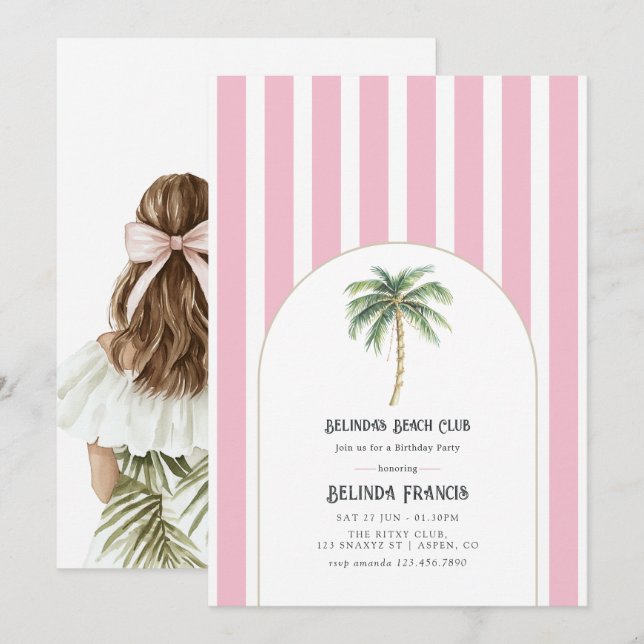 Blush Pink Beach Club Birthday Party Invitation (Front/Back)