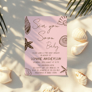 Blush Pink Beach Sea You Soon Baby Shower  Invitation
