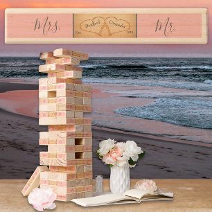 Blush Pink Beach Wedding 2 Heart Sand Monogram Topple Tower