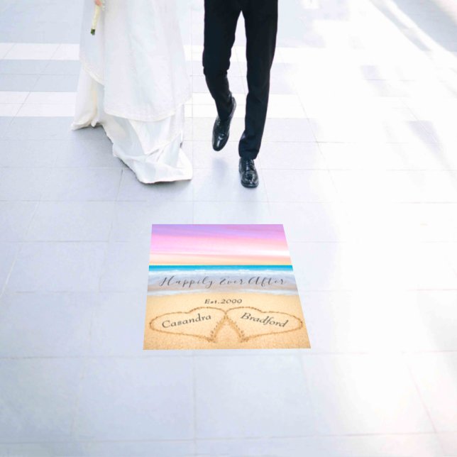 Blush Pink Beach Wedding 2 Hearts in Sand Floor Floor Decals (Wedding)