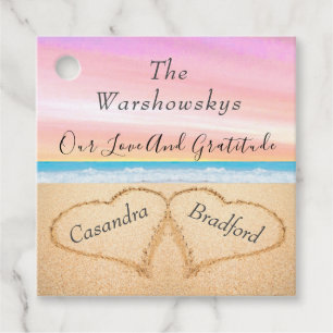 Blush Pink Beach Wedding 2 Hearts in the Sand Favor Tags