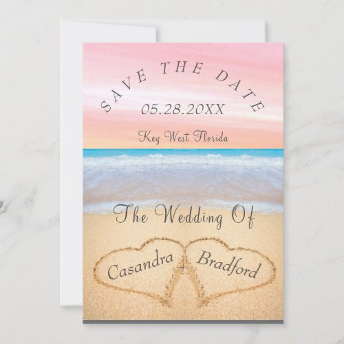  Blush Pink Beach Wedding 2 Hearts Sand Wedding  Invitation