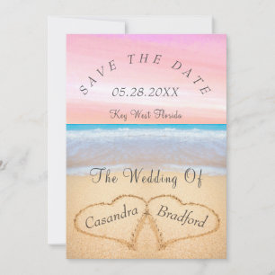 Blush Pink Beach Wedding 2 Hearts Sand Wedding Invitation