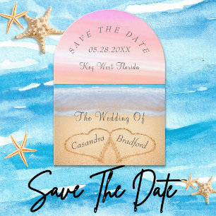 Blush Pink Beach Wedding 2 Hearts Sand Wedding Invitation