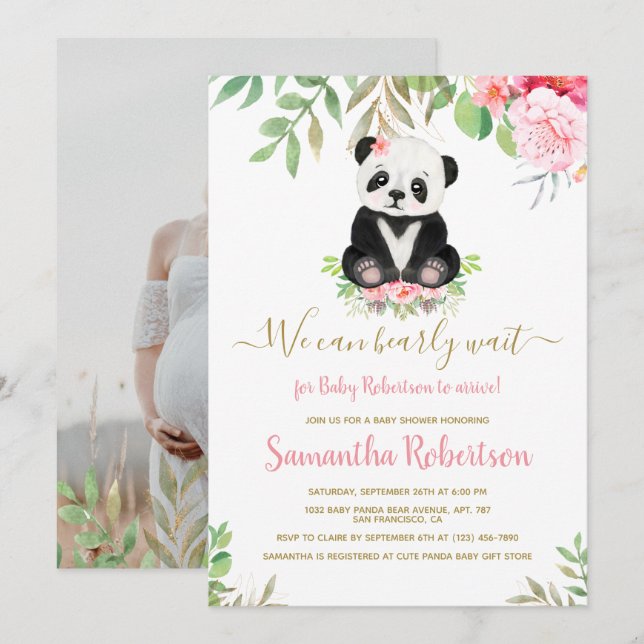 Blush Pink Bear Baby Shower We Can Bearly Wait Invitation (Front/Back)