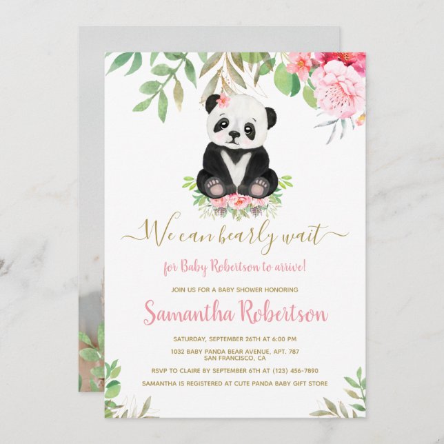 Blush Pink Bear Baby Shower We Can Bearly Wait Invitation (Front/Back)