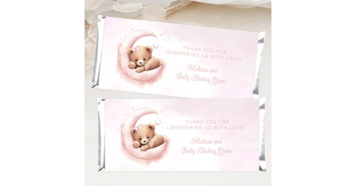 Blush Pink Bear Girl Baby Shower Hershey Bar Favors | Zazzle