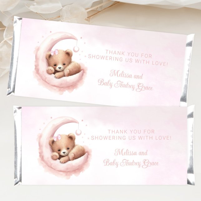 Blush Pink Bear Girl Baby Shower Hershey Bar Favors (Add your text, graphics or photos to personalize.)