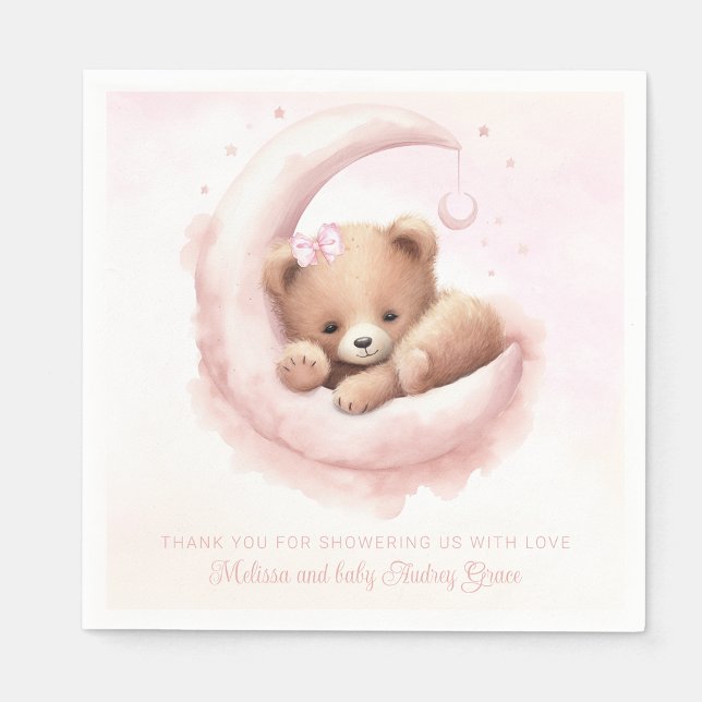 Blush Pink Bear Girl Baby Shower Napkins (Add your text to personalize. )