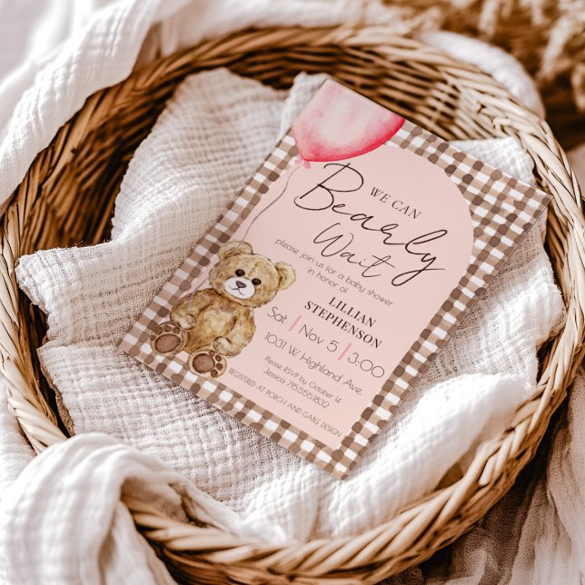 Blush Pink Bearly Wait Girl Baby Shower Invitation (Creator Uploaded)