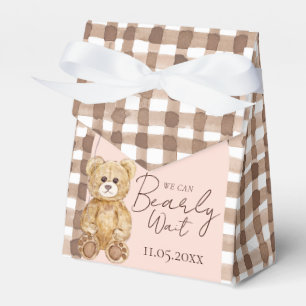 Blush Pink Bearly Wait Teddy Bear Baby Shower Favor Boxes