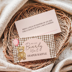 Blush Pink Bearly Wait Teddy Bear Diaper Raffle Enclosure Card