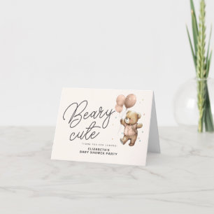 Blush Pink Beary Cute Baby Shower Letterpress Thank You Card