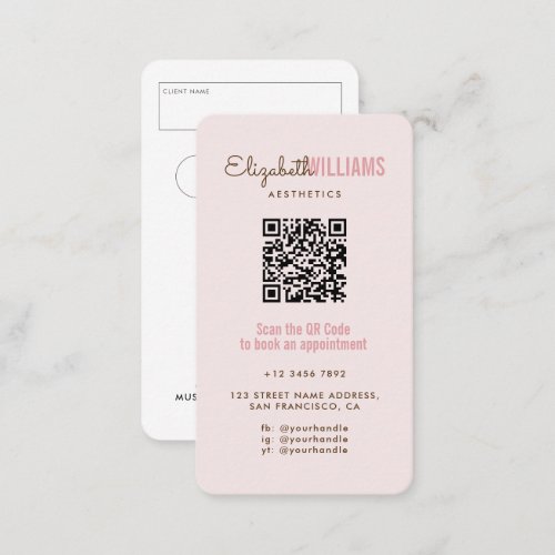 Blush Pink Beauty Aesthetics QR Code Loyalty  Business Card