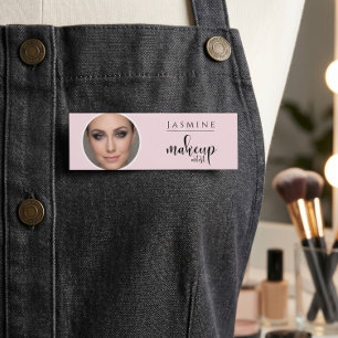 Blush Pink Beauty Professional MUA Photo  Name Tag