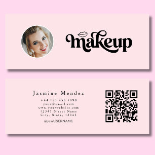 Blush Pink Beauty Professional MUA Photo Qr Mini Business Card