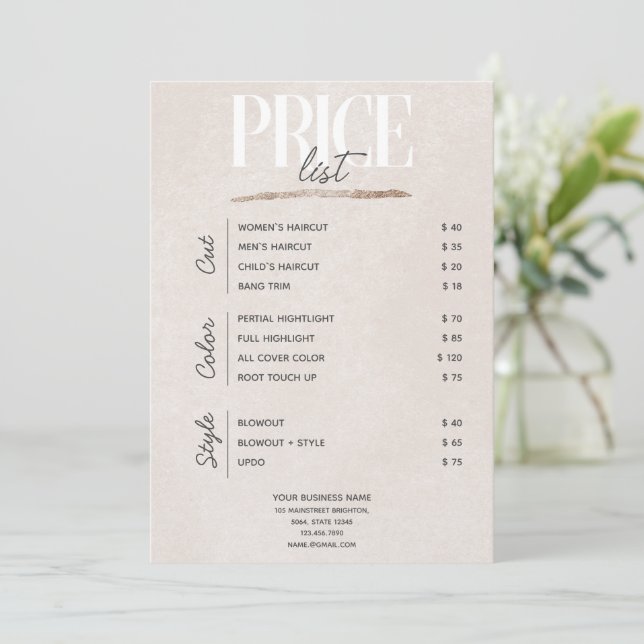 Blush Pink Beauty Salon Price List Rack Card (Standing Front)