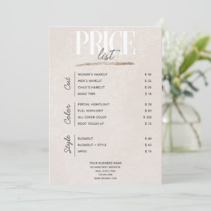 Blush Pink Beauty Salon Price List Rack Card