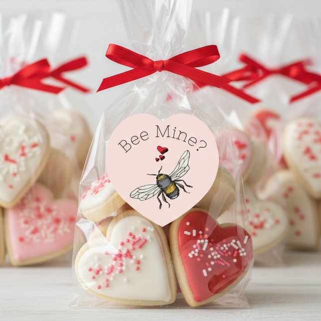 Blush Pink Bee Mine Valentine's Day Heart Sticker (Cool Bee Mine Be Mine Happy Valentine's Day Kids School Valentines Day Sweet Pink Bee Heart Sticker.)