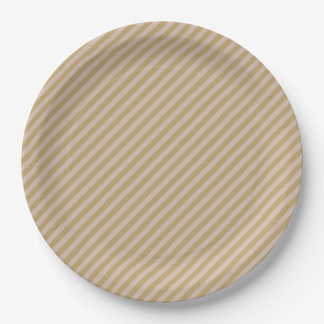 Blush Pink Beige & Light Gold Stripes Party Paper Plates (Front)